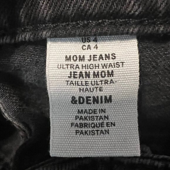 H & M-High Waisted Mom Jeans-Black Distressed Size 4 -Cotton Blend-Belted-Trend - Picture 13 of 15